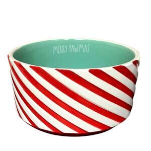 Rae Dunn Dog Bowl Christmas Candy Cane Striped MERRY PAWMAS New
